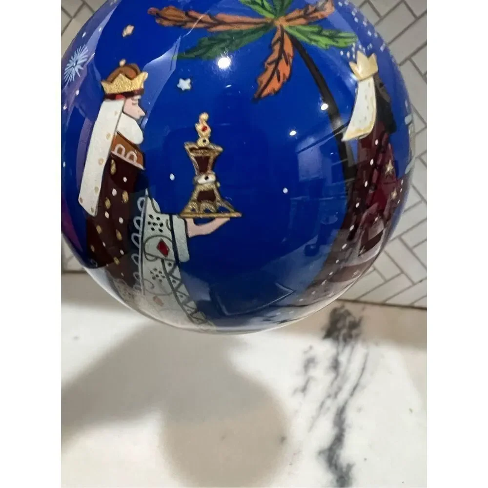 2014 Pier One Li Bien Ornament Bethlehem Reverse Hand Painted Glass Christmas